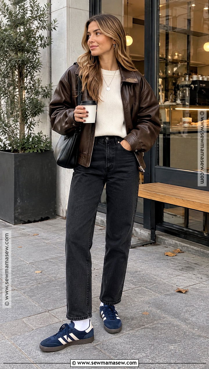 Adidas Handball Spezial With Leather Jacket And Black Jeans - 20 fall adidas shoes