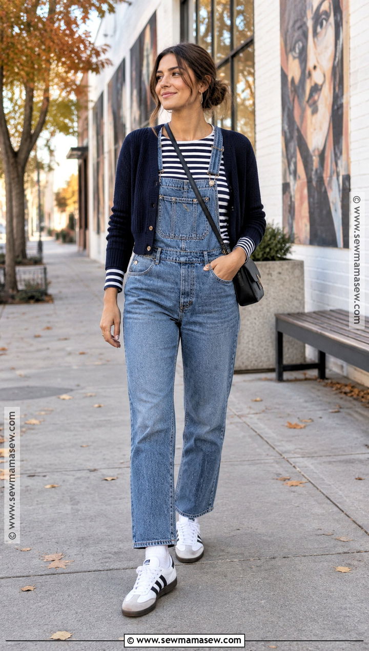 Adidas Samba Outfit With Denim Overalls And Striped Top - 20 sambas adidas women outfit fall ideas