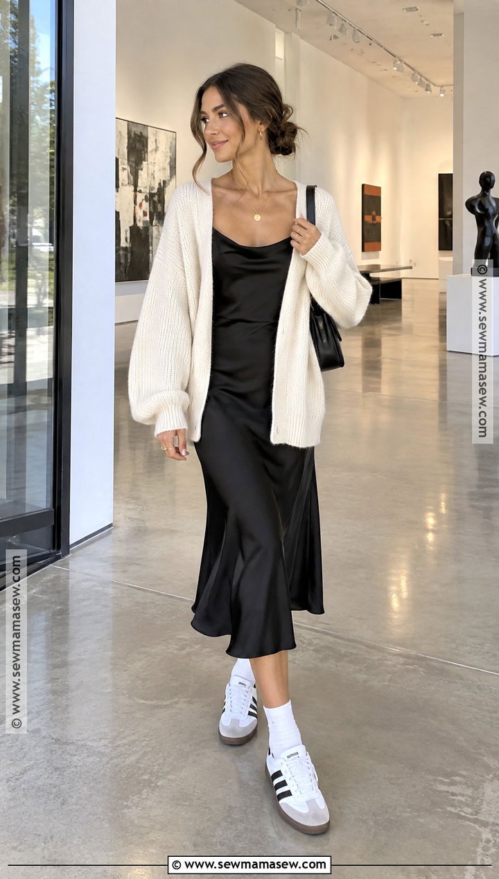 Adidas Samba Outfit With Slip Dress And Oversized Cardigan - 20 sambas adidas women outfit fall ideas