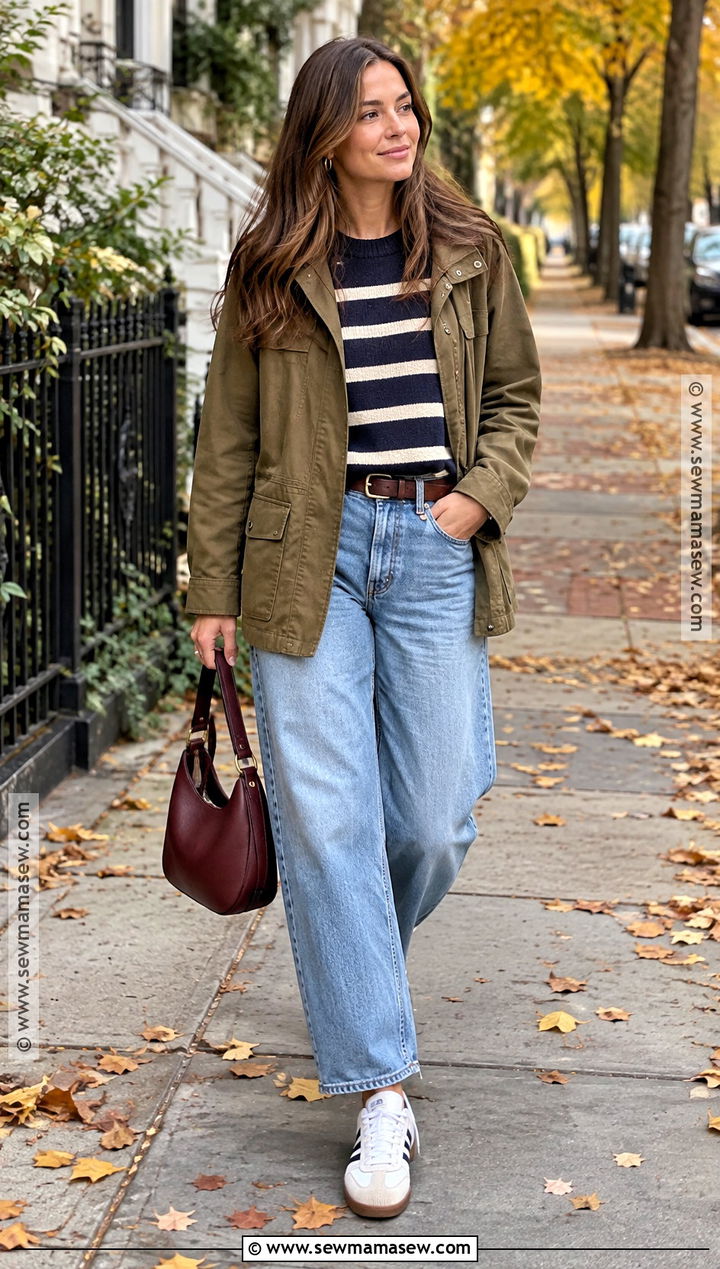 Adidas Samba With Barrel Jeans And Striped Sweater - 20 adidas samba outfit autumn ideas