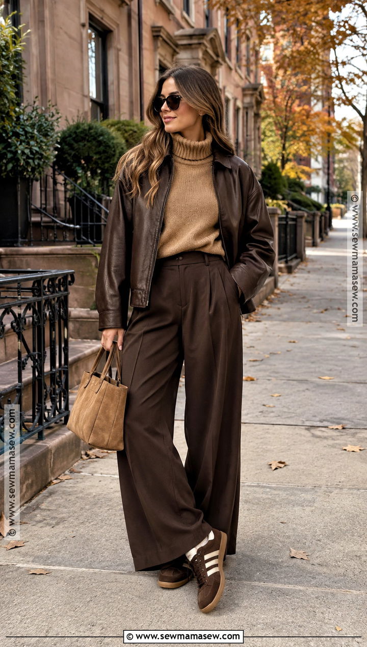 Adidas Samba With Brown Monochrome Layers - 20 adidas samba outfit autumn ideas