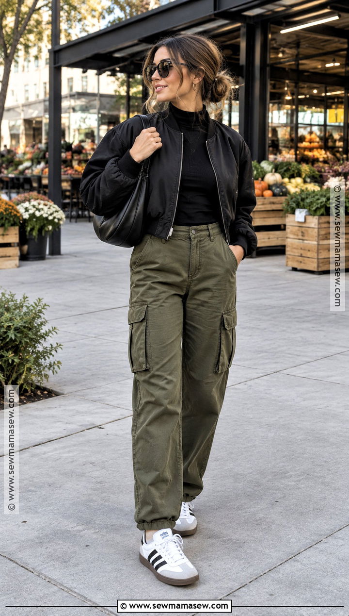 Adidas Samba With Cargo Pants And Bomber Jacket - 20 adidas samba outfit autumn ideas