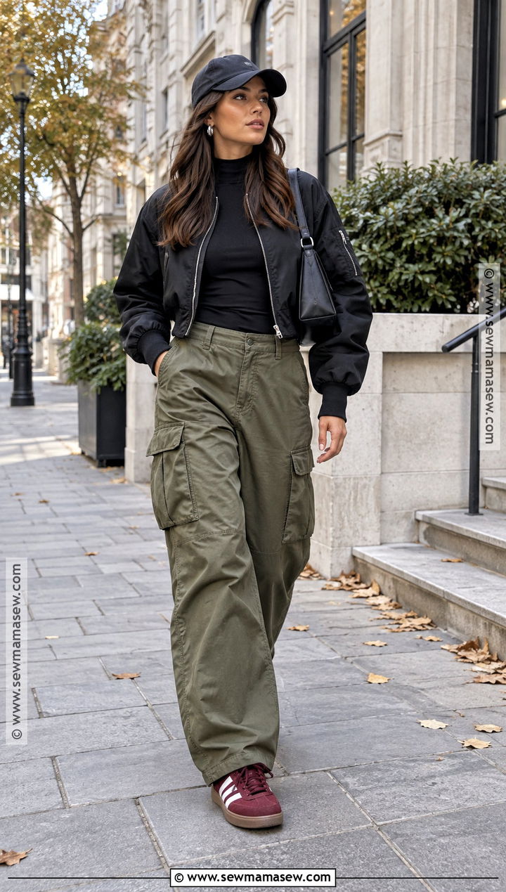 Adidas Samba With Cargo Pants And Bomber Jacket - 20 Fall Adidas Samba Outfit Ideas