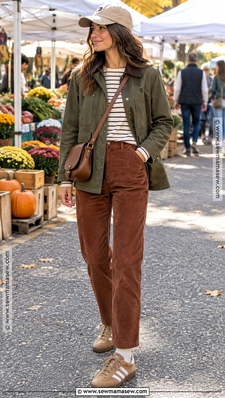 Adidas Samba With Corduroy Pants And Barn Jacket - 20 Fall Adidas Samba Outfit Ideas