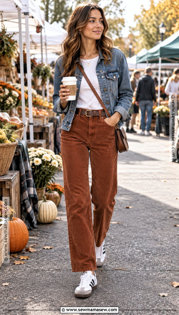 Adidas Samba With Corduroy Pants And Denim Jacket - 20 Adidas Samba Fall Outfit Ideas