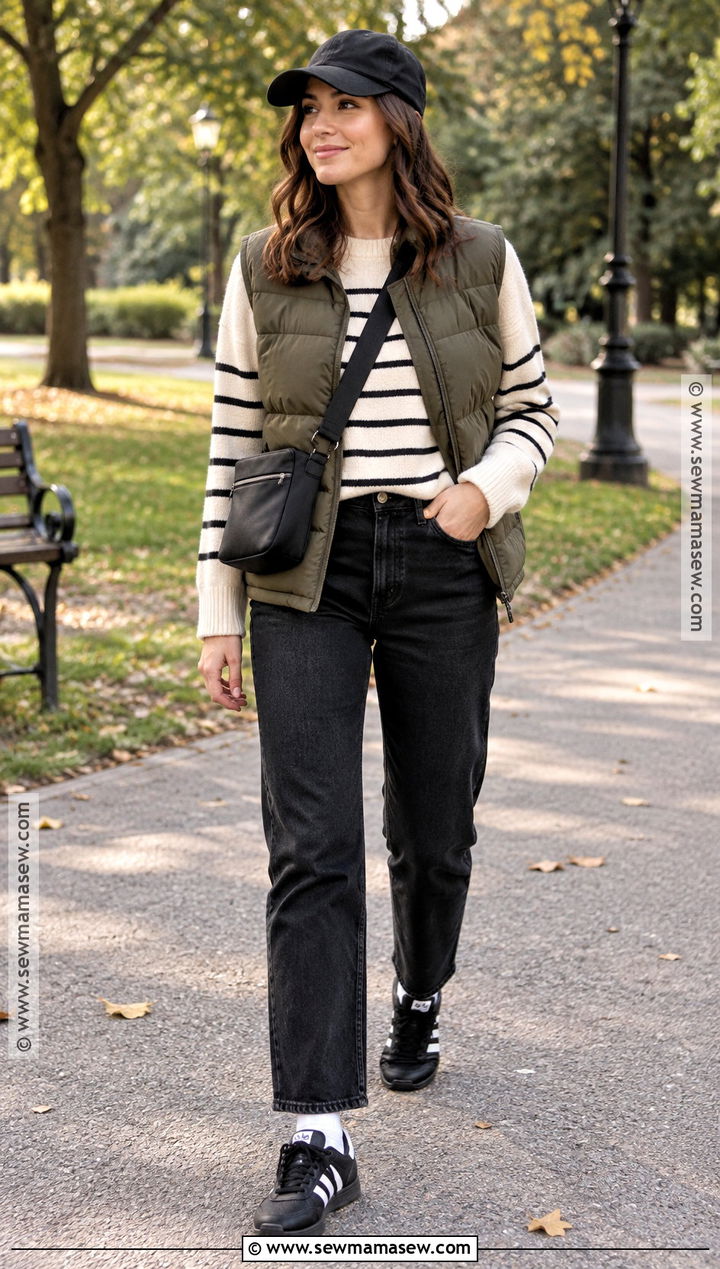 Adidas Samba With Puffer Vest And Black Jeans - 20 Adidas Samba Fall Outfit Ideas