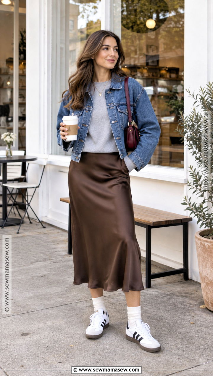 Adidas Samba With Satin Midi Skirt And Sweatshirt - 20 adidas samba outfit autumn ideas