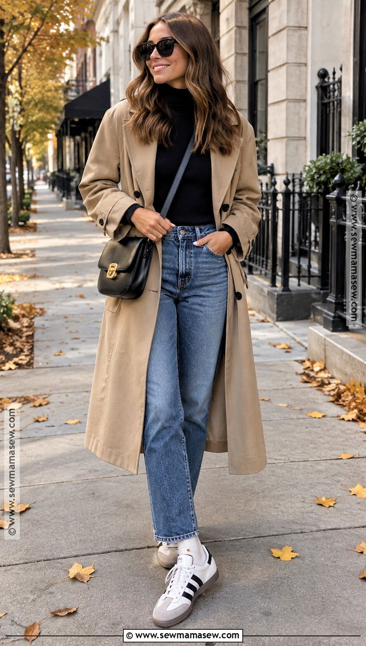 Adidas Samba With Straight Leg Jeans And Trench Coat - 20 adidas samba outfit autumn ideas