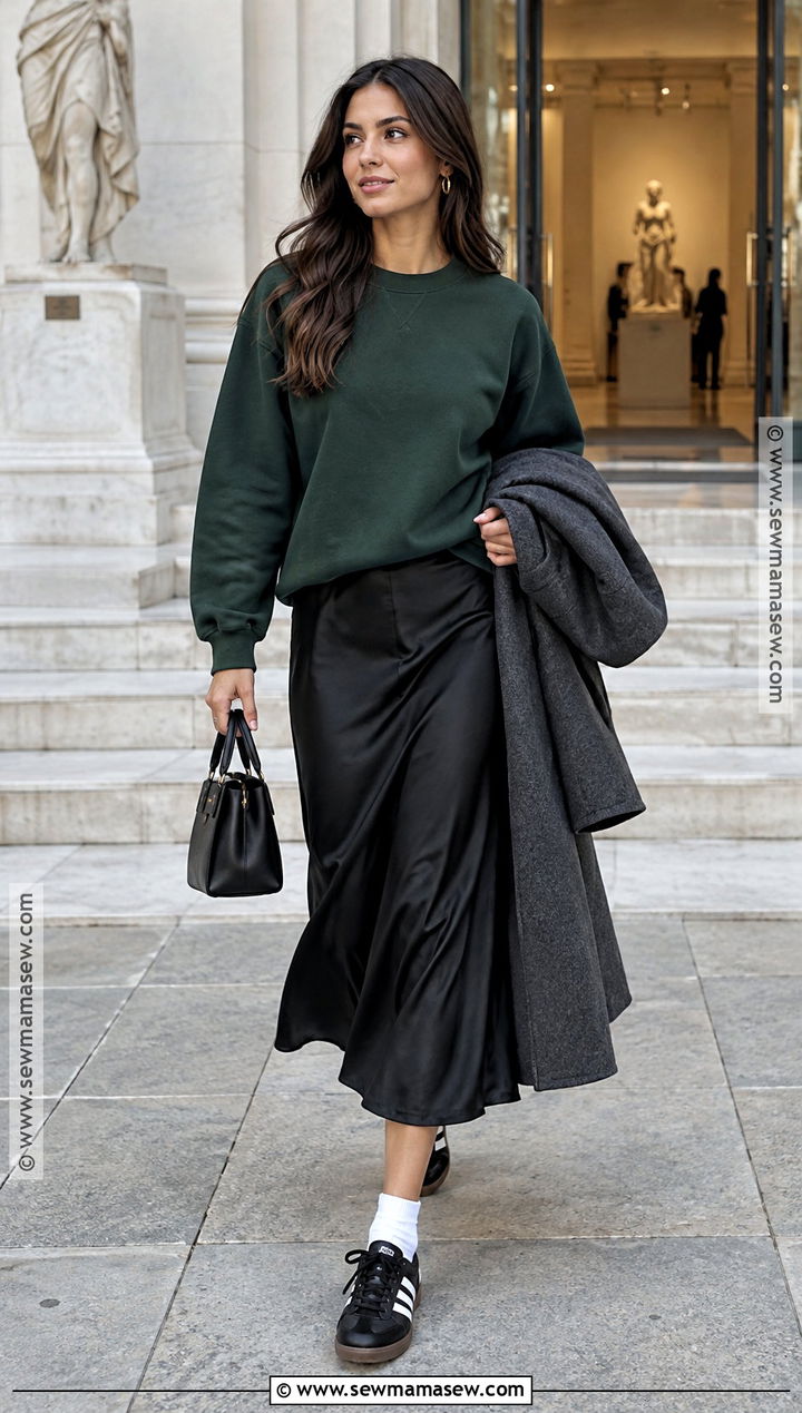 Adidas Samba With Sweatshirt And Satin Skirt - 25 adidas samba outfit women autumn ideas