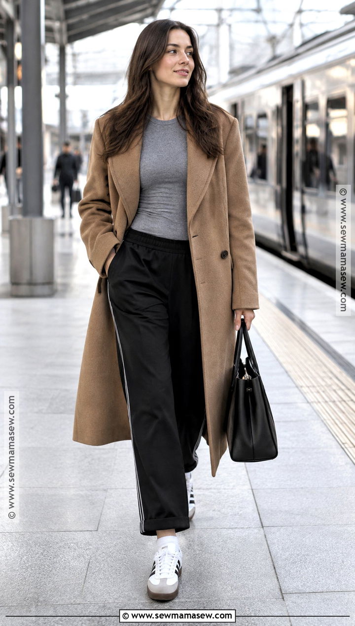 Adidas Samba With Track Pants And Wool Coat - 20 adidas samba outfit autumn ideas