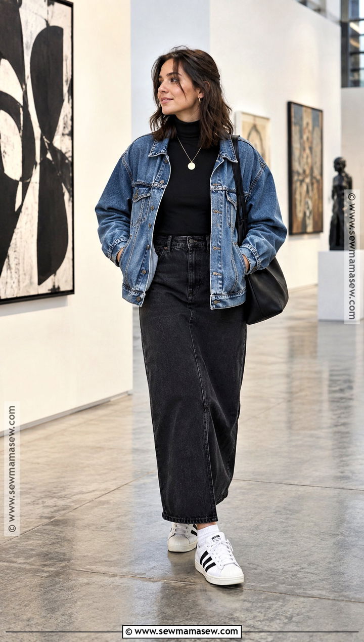Adidas Superstar II With Denim Jacket And Maxi Skirt - 20 fall adidas shoes