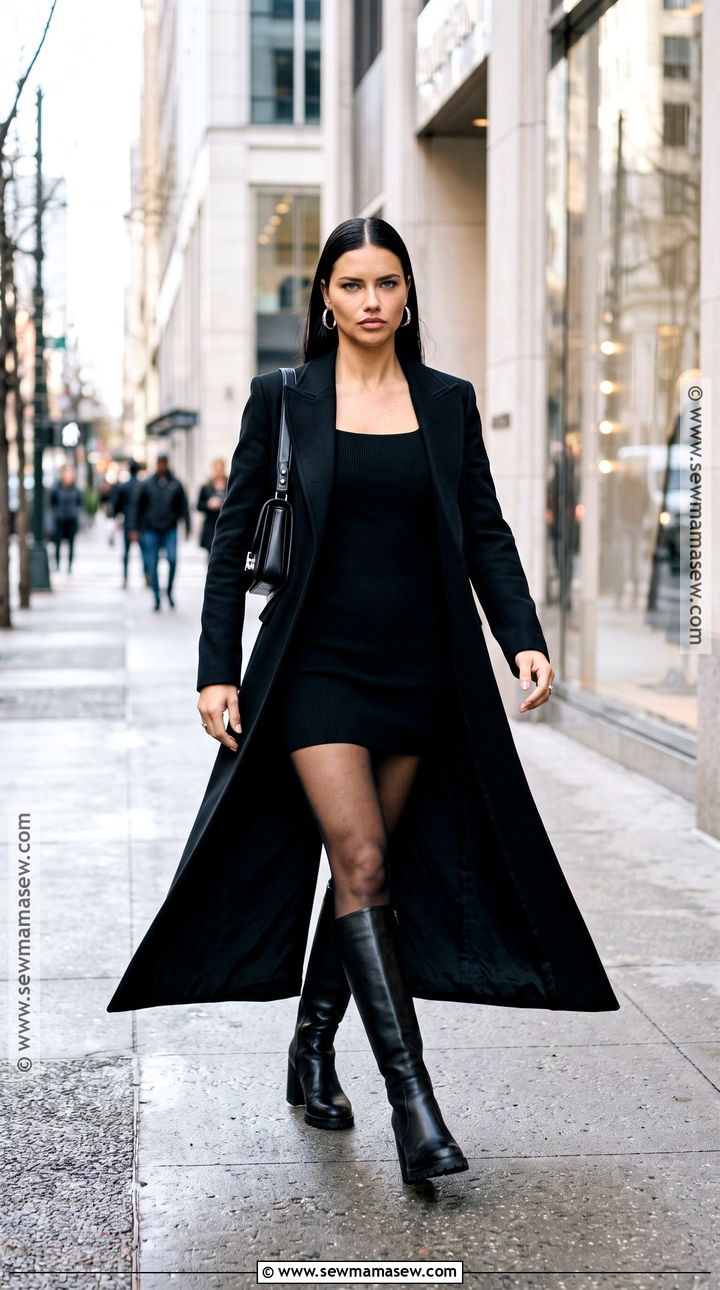Adriana Lima Black Mini Dress And Tall Boots Outfit - 20 adriana lima top fall ideas 1998