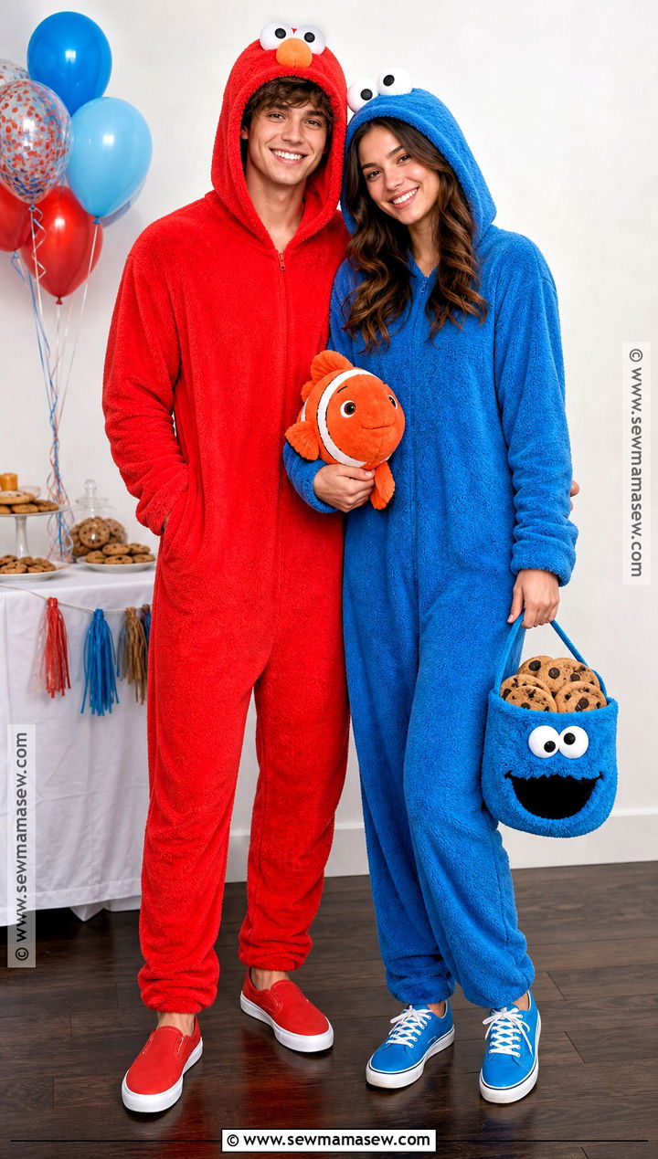 Adult Elmo And Cookie Monster Onesie Costume - 40 elmo and cookie monster costumes