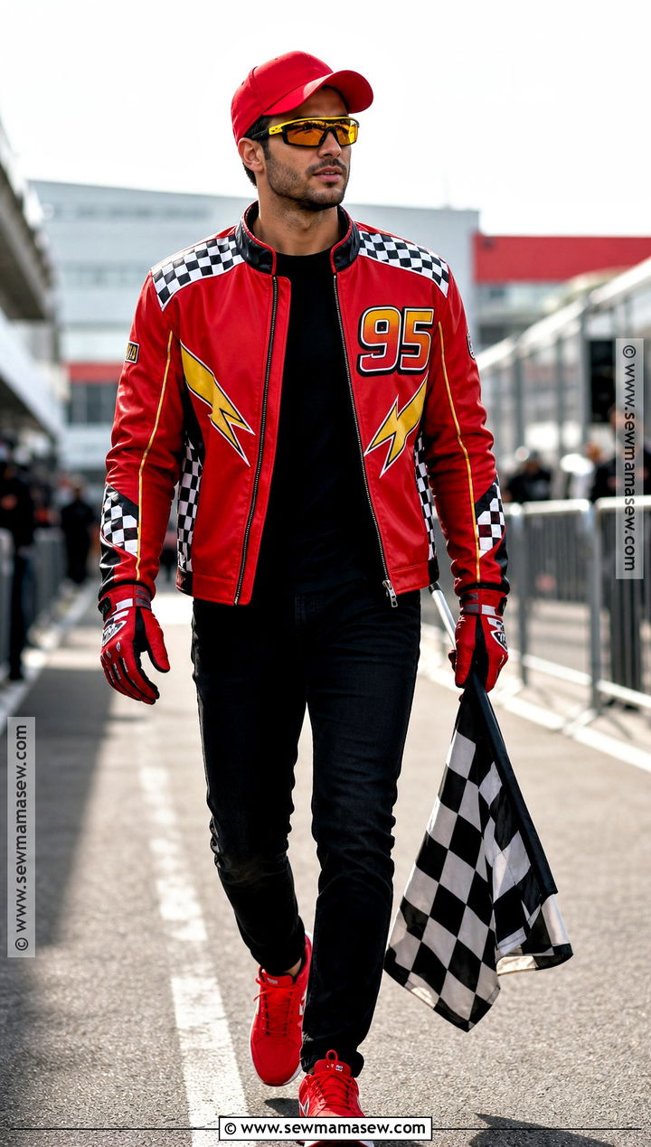 Adult Lightning McQueen Racing Jacket Costume - 30 lightning mcqueen halloween costume ideas