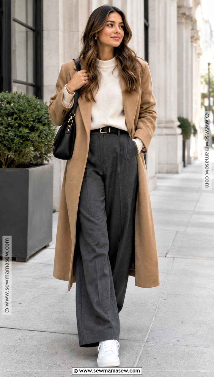 Air Force 1 With Wide Leg Trousers And Knit Sweater - 15 air force 1 outfit fall ideas