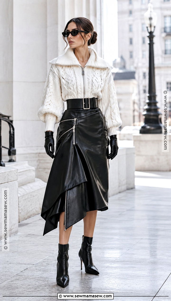 Alexander McQueen White Knit And Leather Skirt Outfit - 15 alexander mcqueen fall 2026 ready to wear ideas