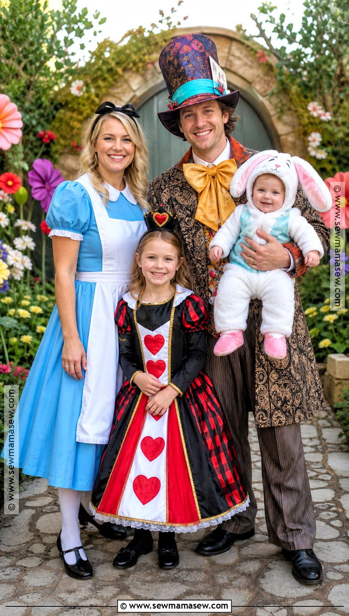 Alice In Wonderland Family Costume With White Rabbit Baby - 30 Family Of 4 Halloween Costumes With for Babies
