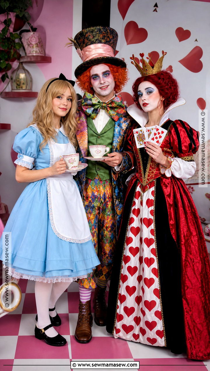 Alice Mad Hatter And Queen Of Hearts Trio Costume - 40 3 people halloween costumes