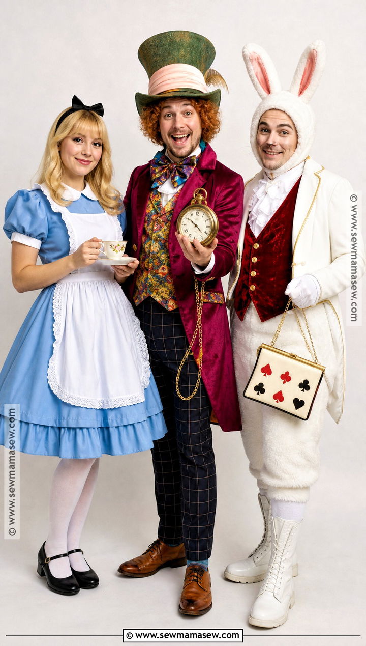 Alice Mad Hatter And White Rabbit Trio Costume - 45 iconic trio halloween costumes