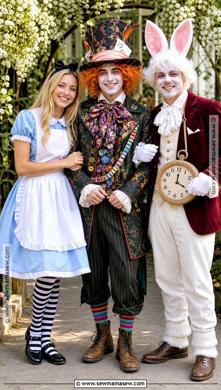 Alice Mad Hatter And White Rabbit Trio Costume - 30 Easy Trio Halloween Costumes