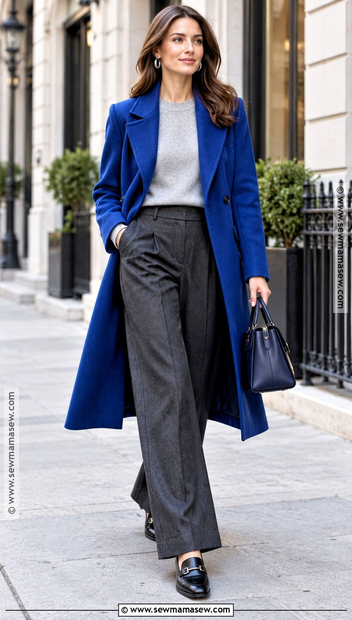 All Aboard Blue Autumn Coat Outfit - 15 autumn fashion color trends