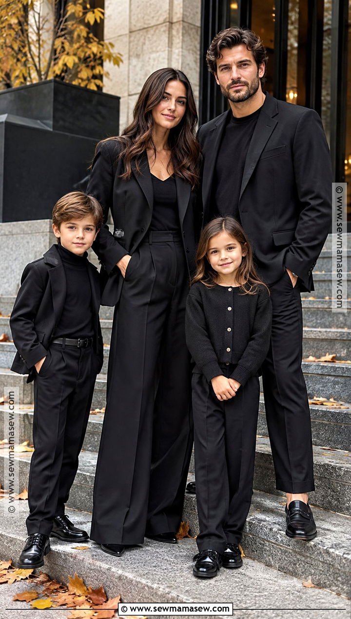 All Black Blazer And Trouser Family Outfit - 15 all black family photoshoot outfits fall