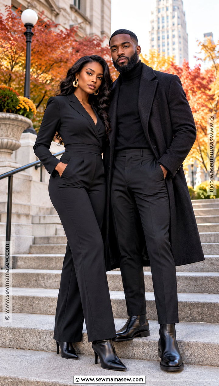 All Black City Fall Couples Outfit - 15 black couples fall photoshoot outfits