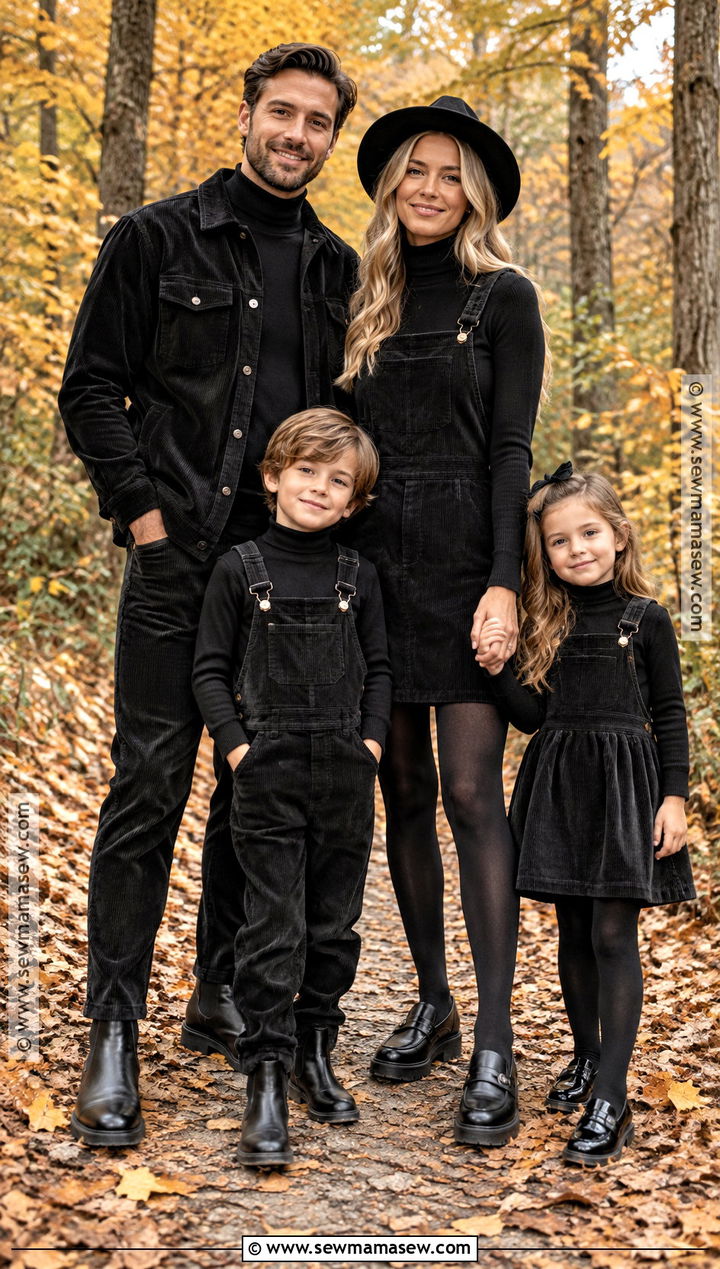 All Black Corduroy And Turtleneck Family Outfit - 15 all black family photoshoot outfits fall