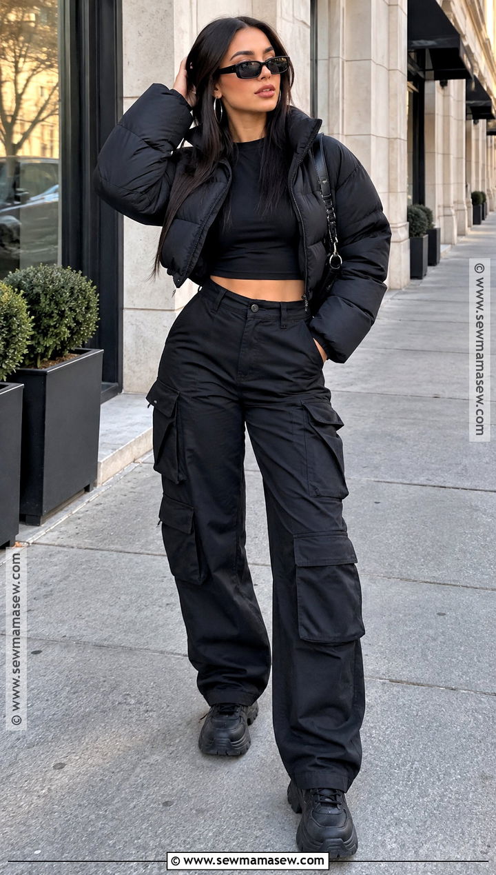 All Black Crop Top And Cargo Pants Outfit - 15 all black fall outfits baddie