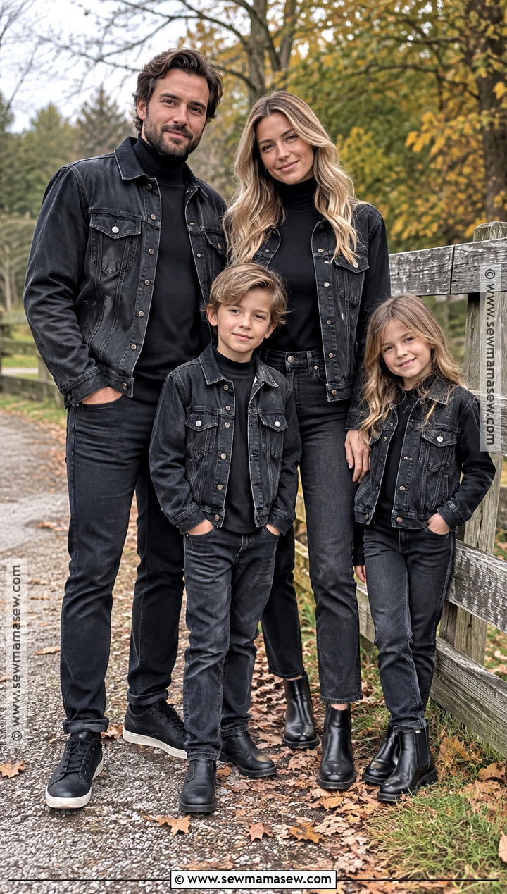 All Black Denim Jacket Family Outfit - 15 all black family photoshoot outfits fall