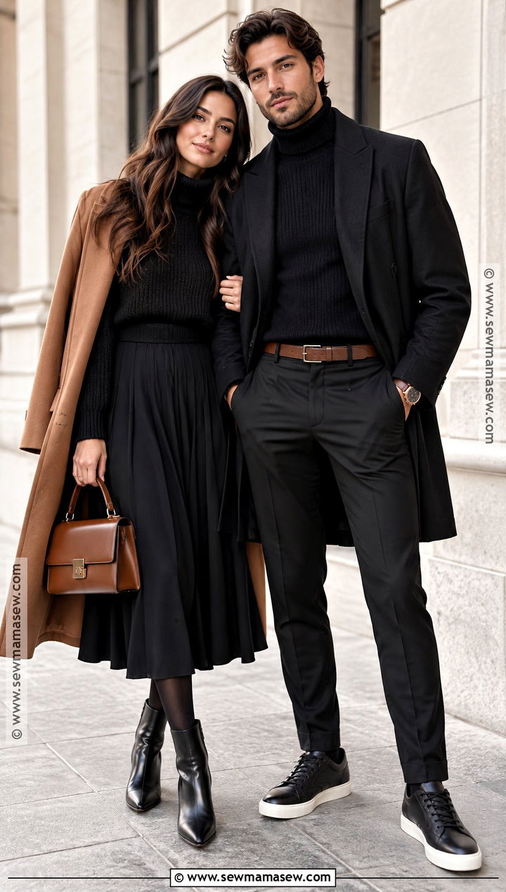 All Black Fall Couples Outfit With Brown Accessories - 20 fall couples outfits