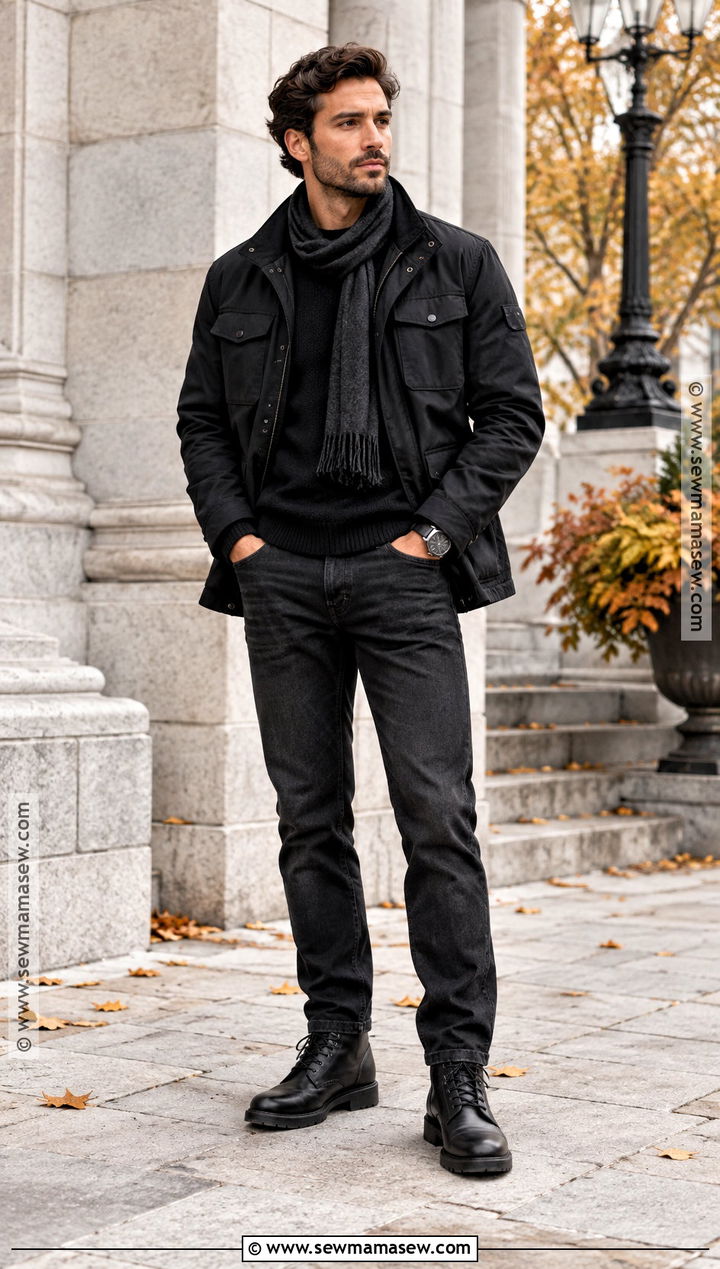 All Black Field Jacket and Jeans Outfit - 15 All Black Fall Outfits for Men