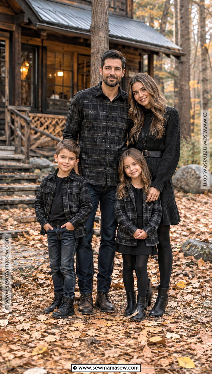 All Black Flannel And Jeans Family Outfit - 15 all black family photoshoot outfits fall