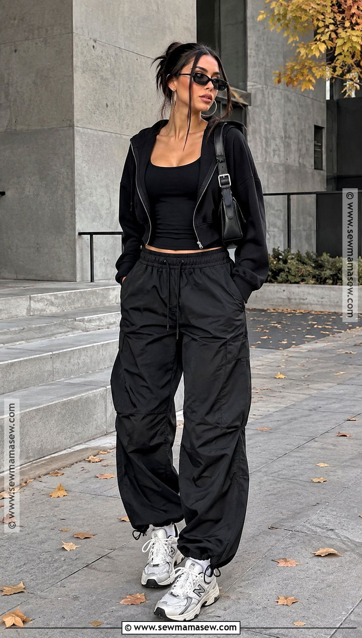 All Black Hoodie And Parachute Pants Outfit - 15 all black fall outfits baddie