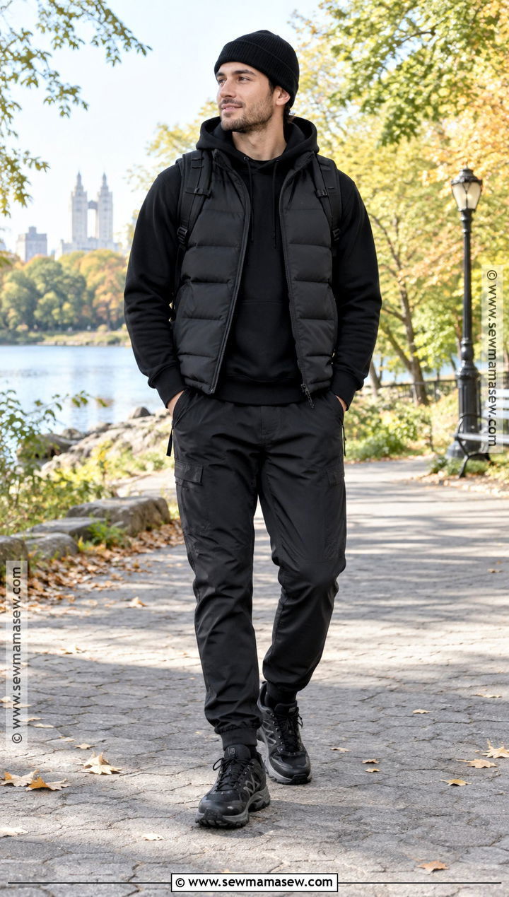 All Black Hoodie and Puffer Vest Outfit - 15 All Black Fall Outfits for Men