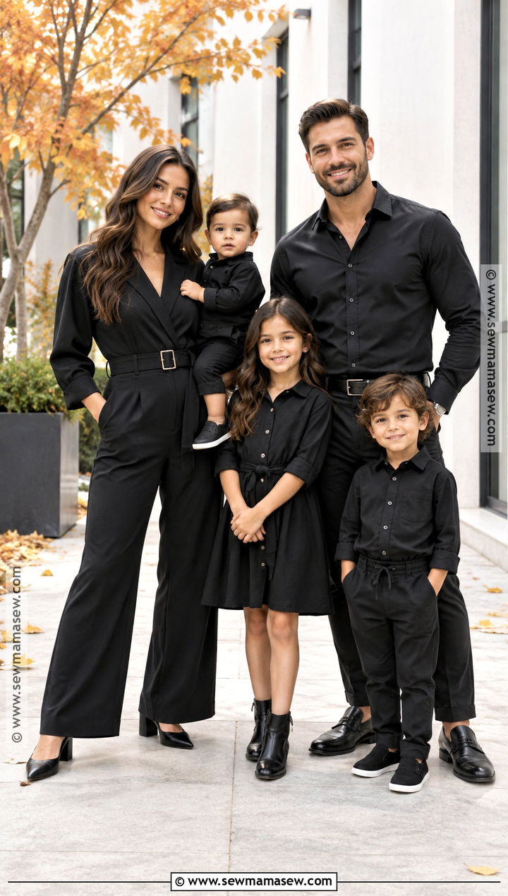 All Black Jumpsuit And Button Down Family Outfit - 15 all black family photoshoot outfits fall