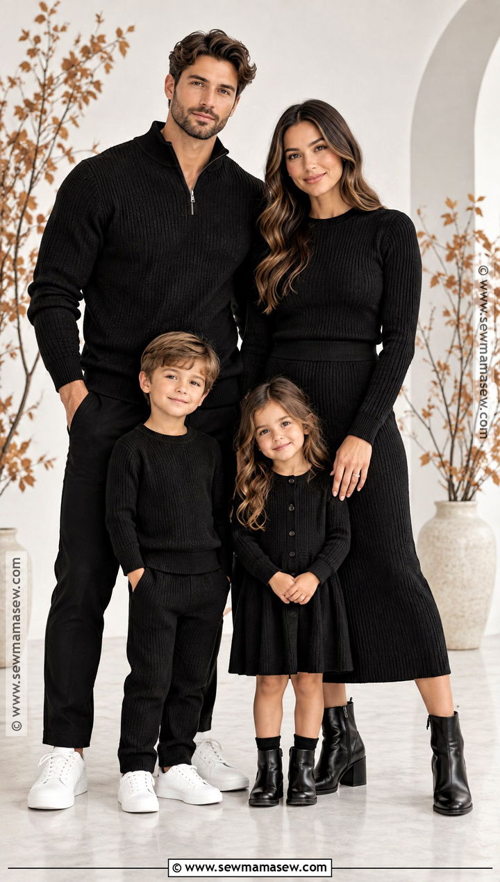 All Black Matching Knit Set Family Outfit - 15 all black family photoshoot outfits fall