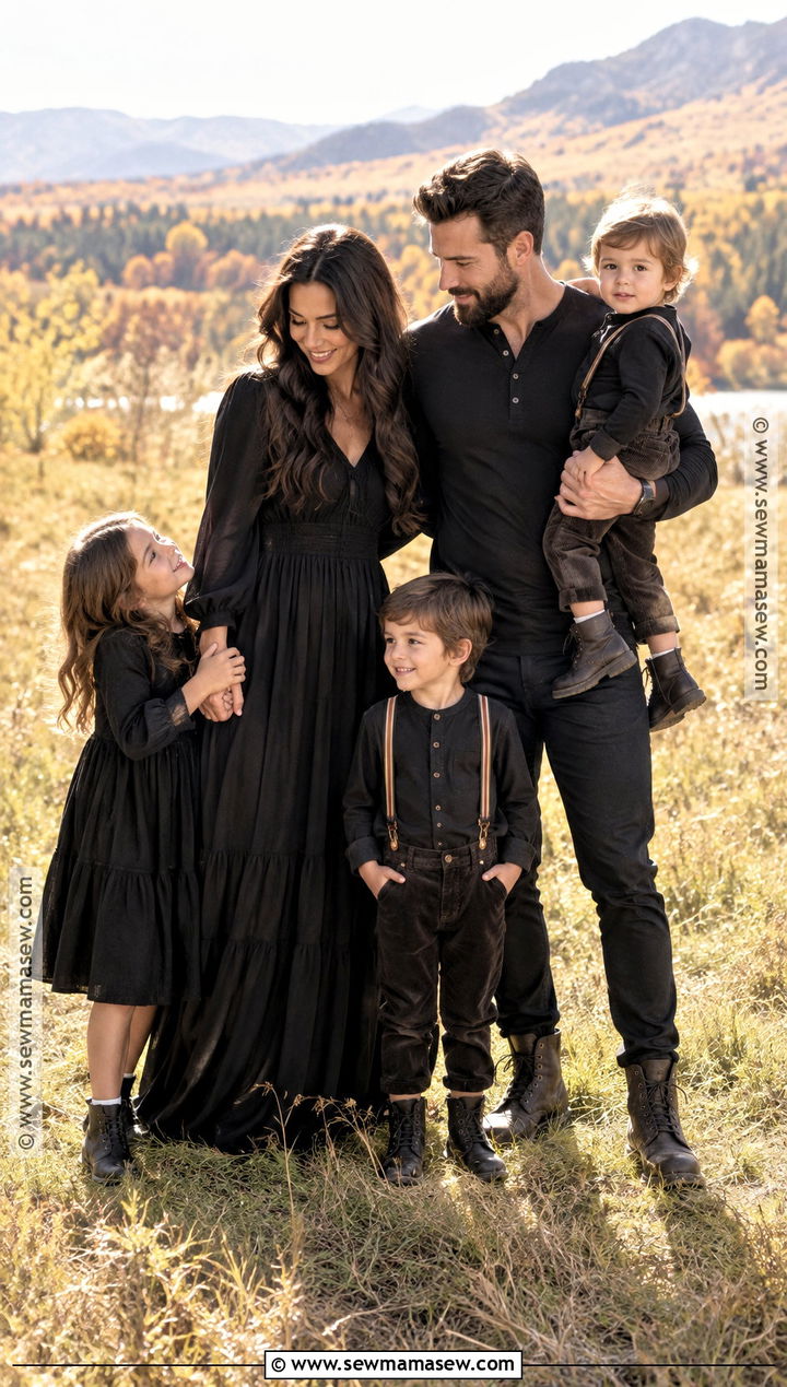All Black Maxi Dress And Henley Family Outfit - 15 all black family photoshoot outfits fall