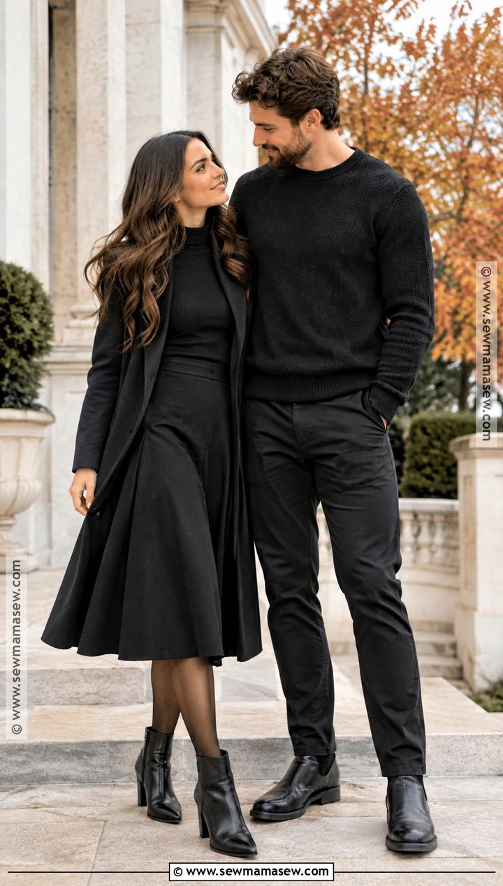 All Black Monochrome Engagement Outfit - 15 fall engagement pictures black outfit ideas
