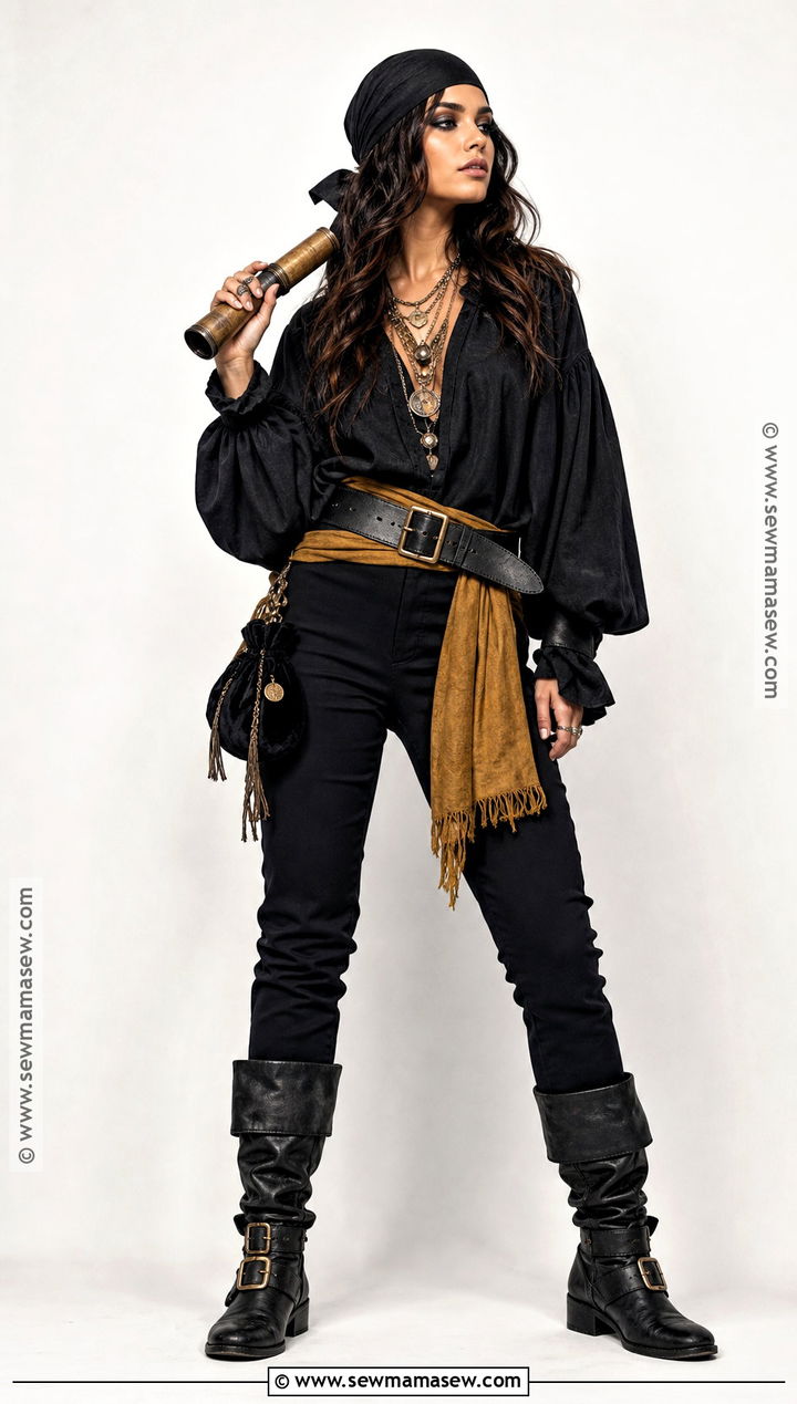 All Black Pirate Costume With Gold Accessories - 30 last minute pirate costume ideas