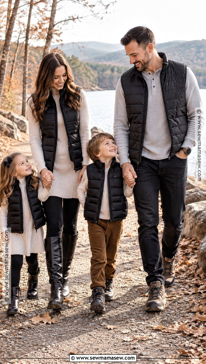 All Black Puffer Vest And Boots Family Outfit - 15 all black family photoshoot outfits fall