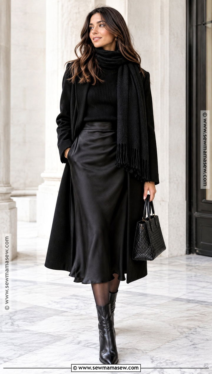 All Black Skirt Outfit With Mixed Textures - 25 black skirt outfit fall ideas