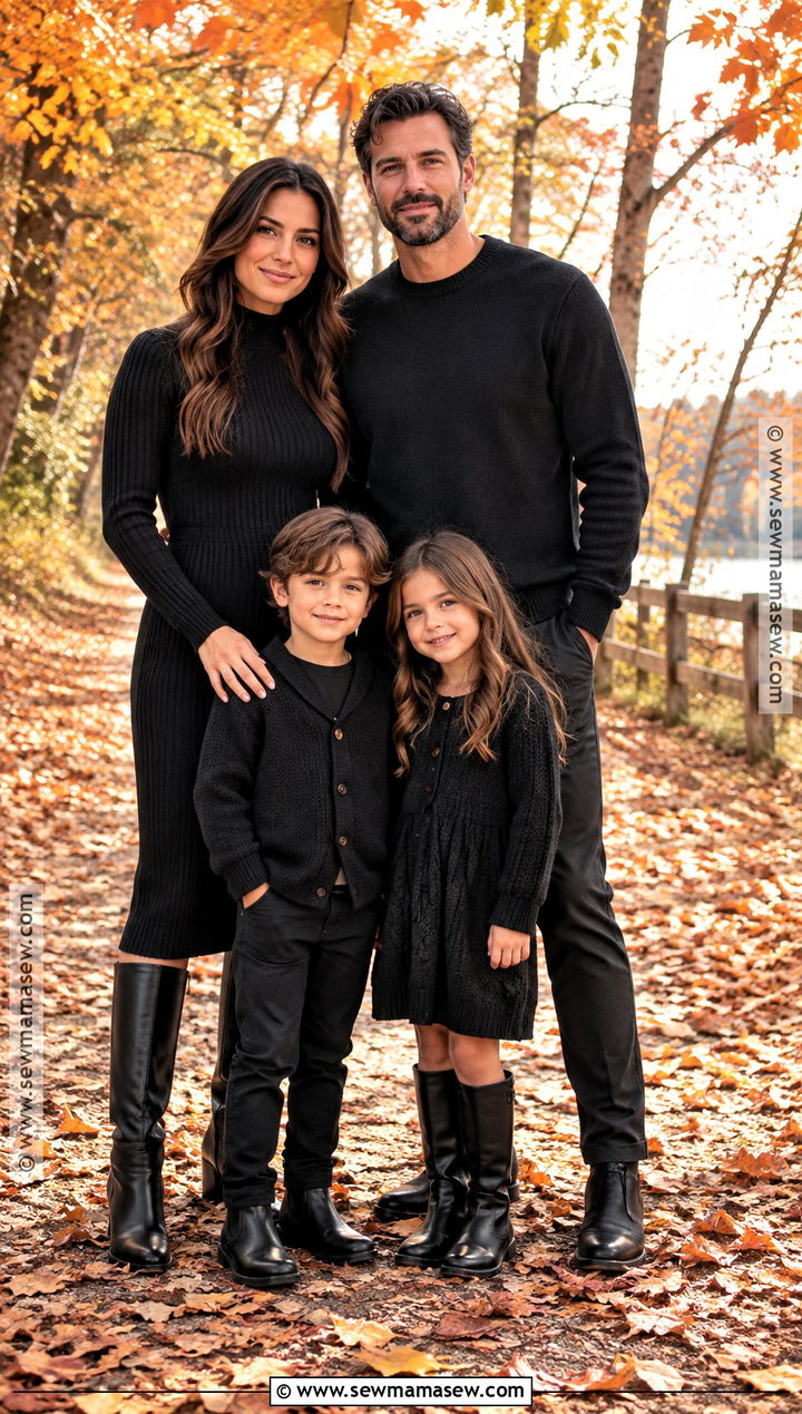 All Black Sweater Dress And Knit Family Outfit - 15 all black family photoshoot outfits fall