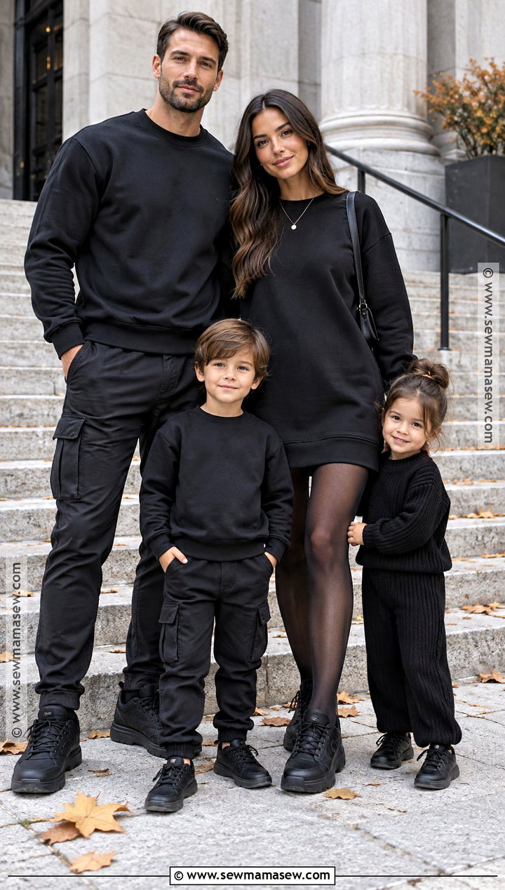 All Black Sweatshirt And Cargo Pants Family Outfit - 15 all black family photoshoot outfits fall
