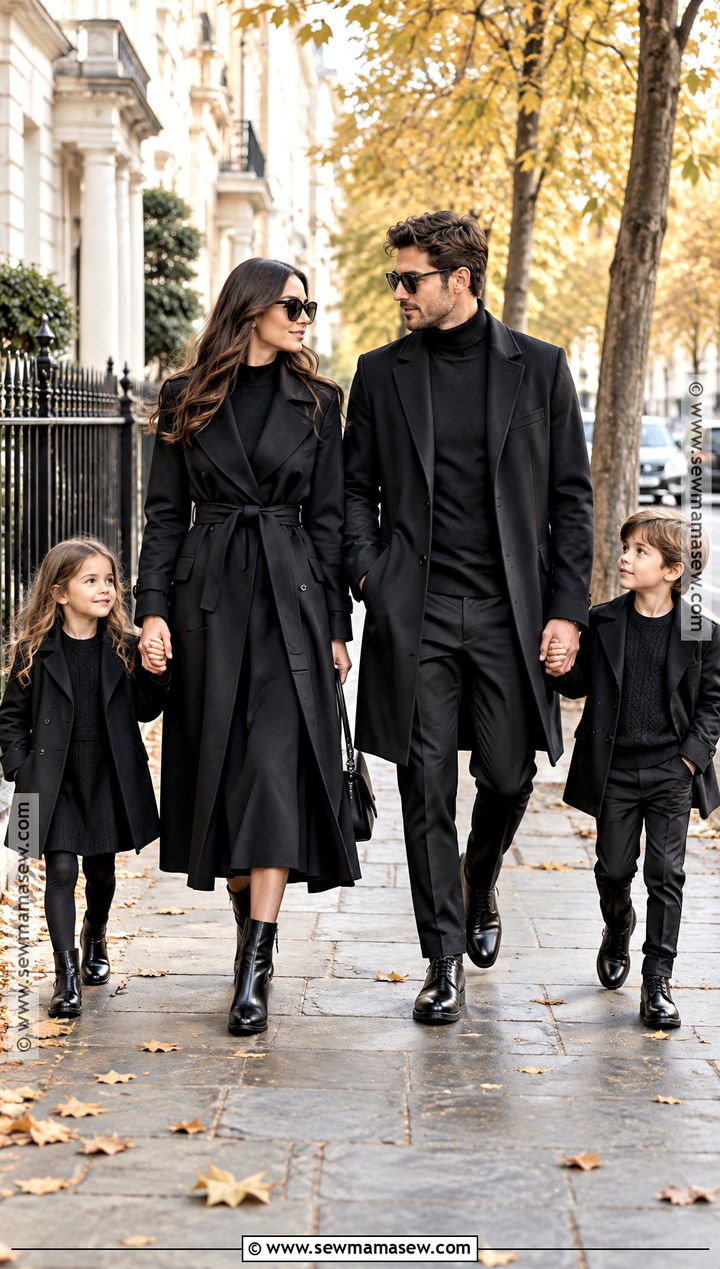 All Black Trench Coat Family Outfit - 15 all black family photoshoot outfits fall