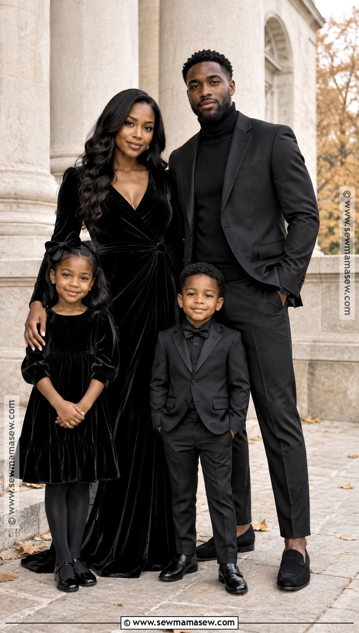 All Black Velvet Formal Family Outfit - 15 all black family photoshoot outfits fall