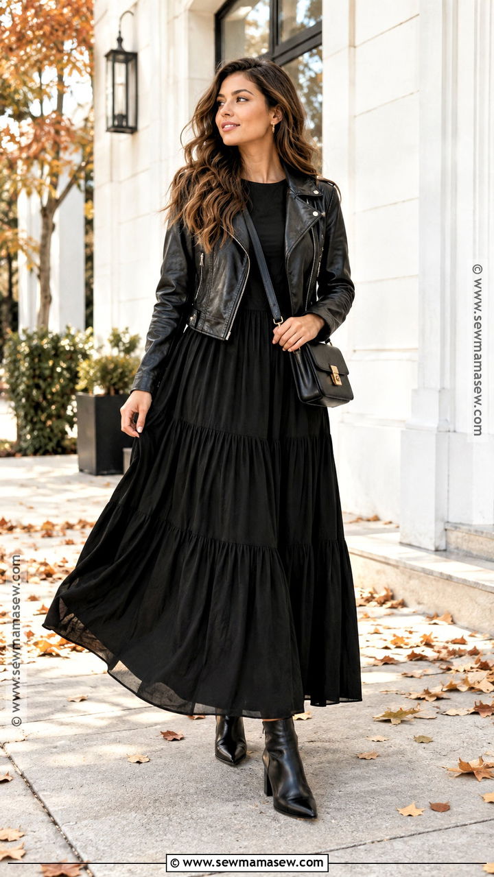 All Black Wool Blazer and Maxi Skirt Outfit - 20 All Black Fall Outfits Classy