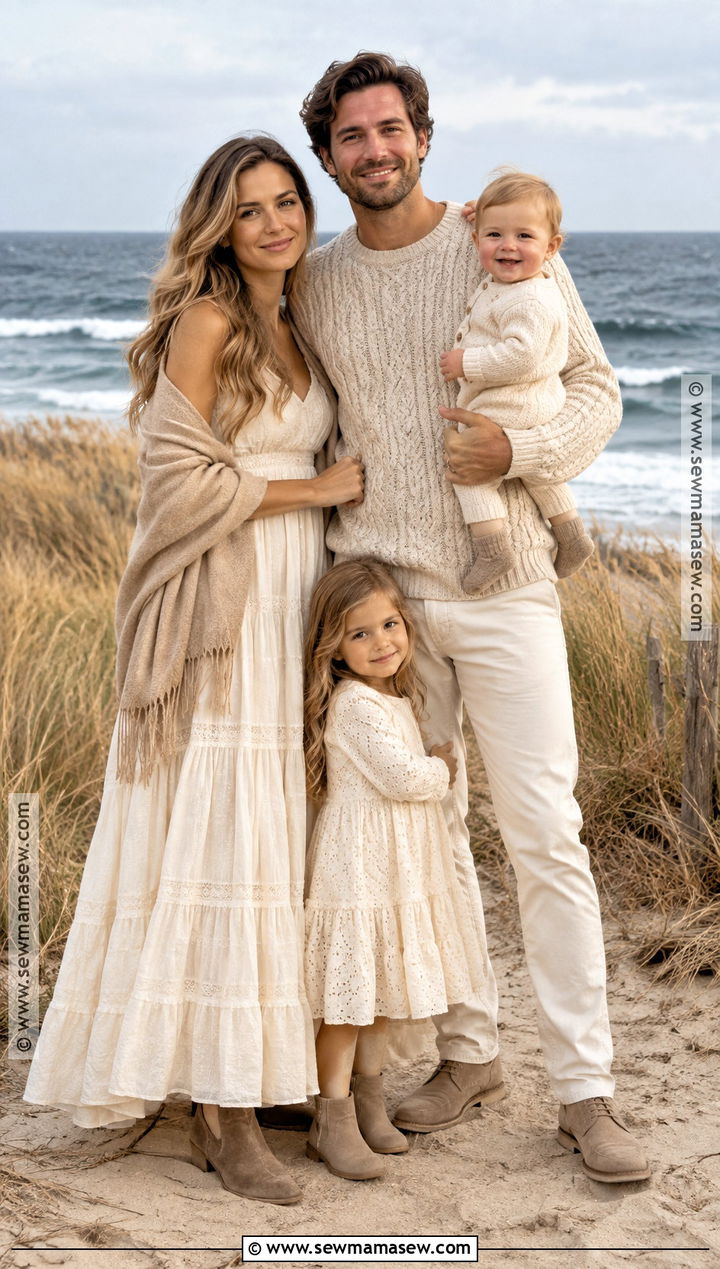 All Cream Fall Beach Family Outfit - 15 fall beach photoshoot family outfits