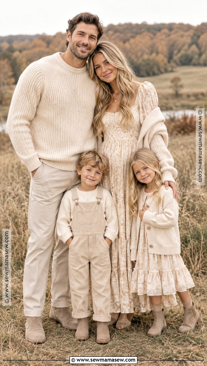 All Cream Monochrome Family Photo Outfit - 15 cream fall outfit family photos ideas