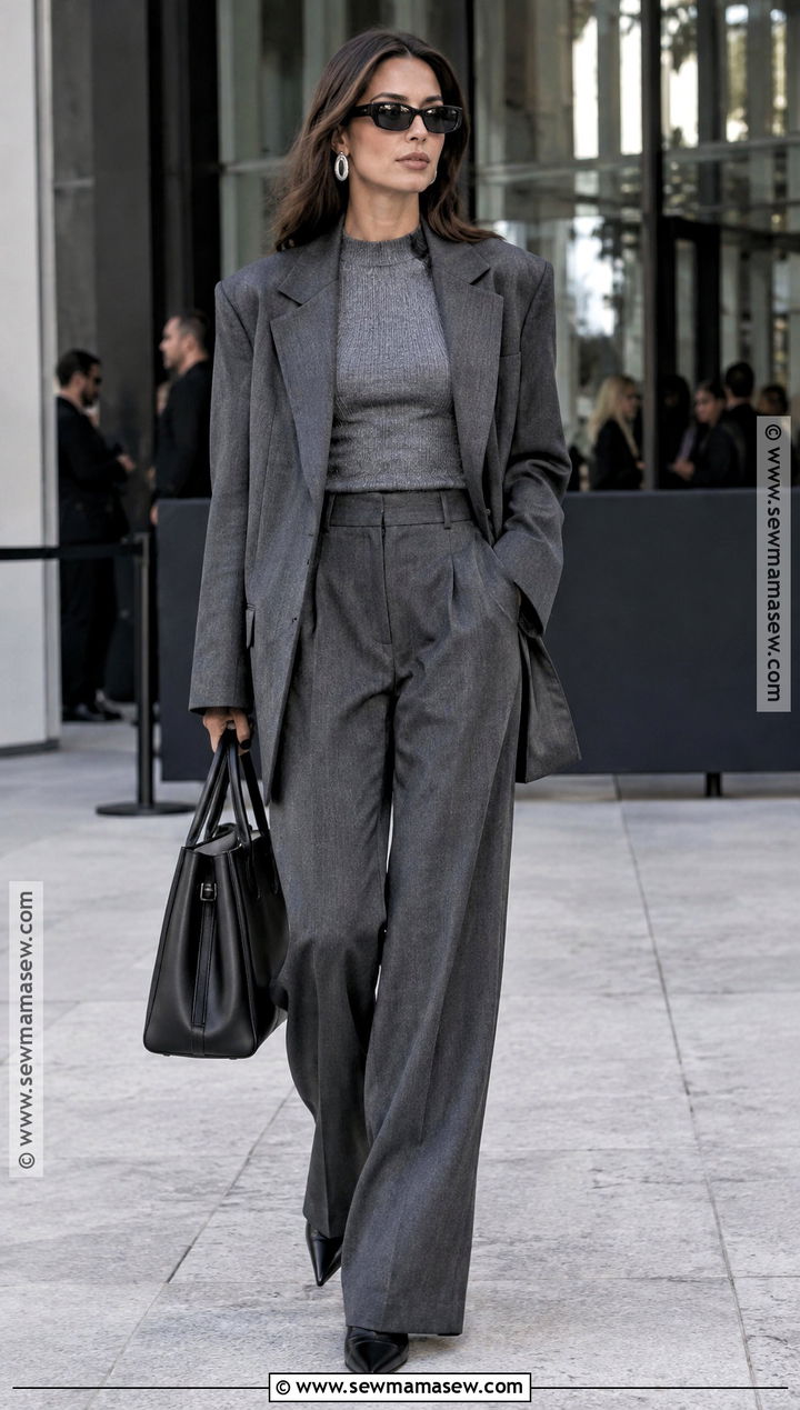 All Gray Fall Fashion Week Suit Outfit - 15 Fashion Week Fall 2026 Street Style Ideas